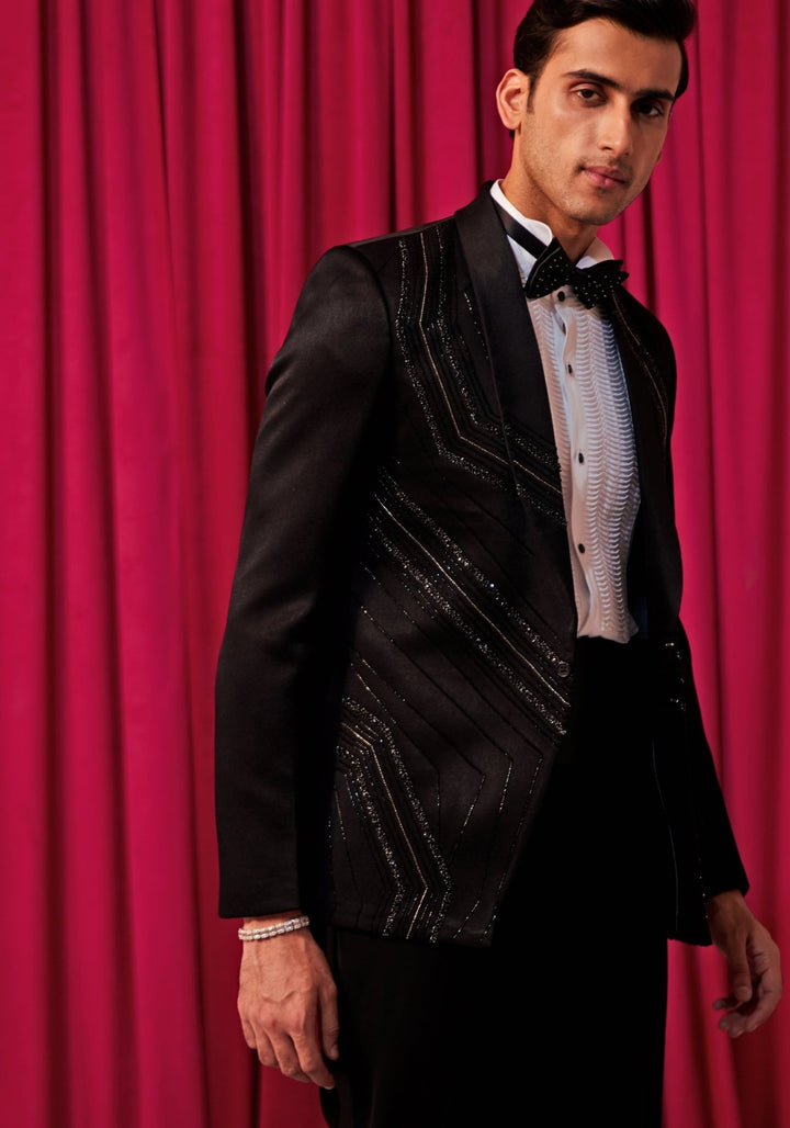 Black And White Tuxedo Set Contrast by Parth - Fabilicious Fashion