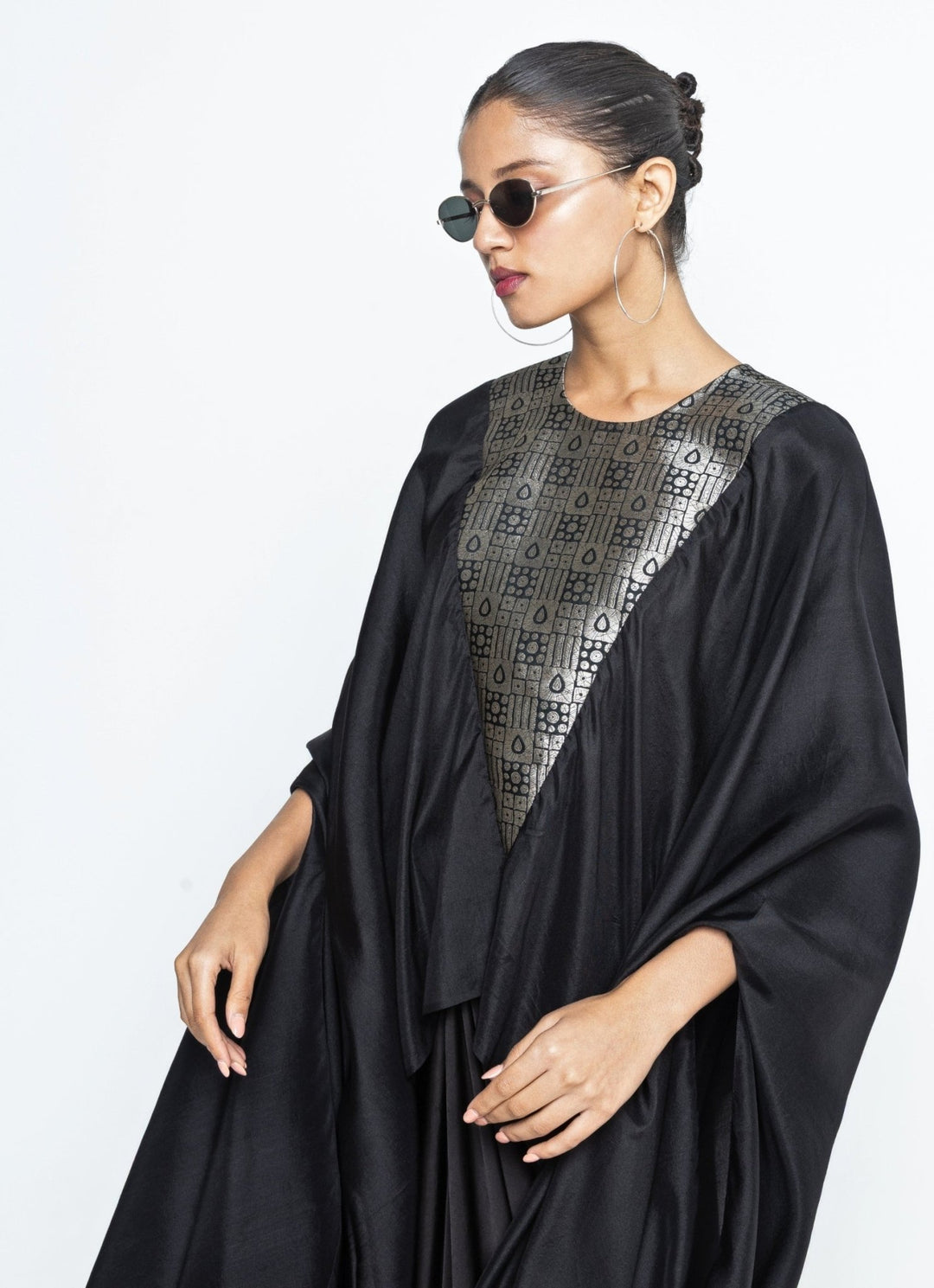 Black Asymmetric Silk Cape With Skirt Sobariko - Fabilicious Fashion