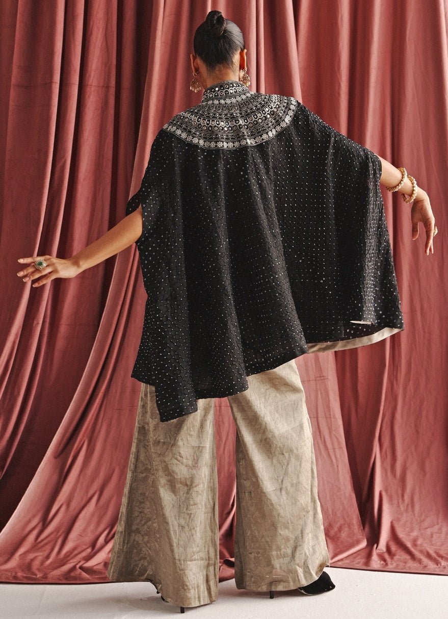 Black Bandhani Embroidered Cape Set With Palazzo Twenty Nine - Fabilicious Fashion