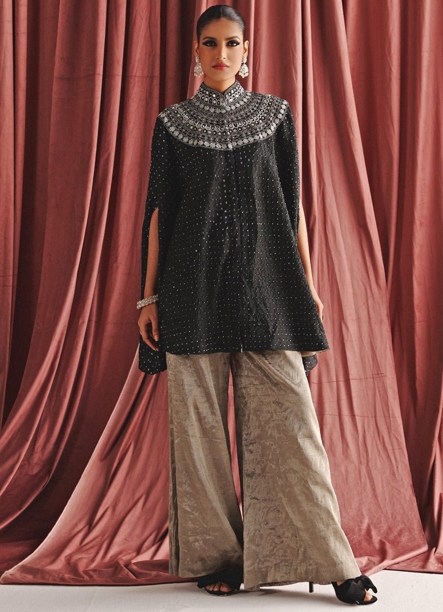 Black Bandhani Embroidered Cape Set With Palazzo Twenty Nine - Fabilicious Fashion