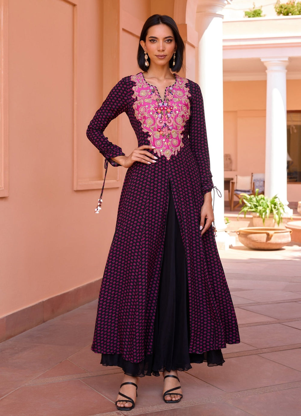 Black Bandhani Slit Anarkali With Sharara Set Isha Gupta Tayal - Fabilicious Fashion