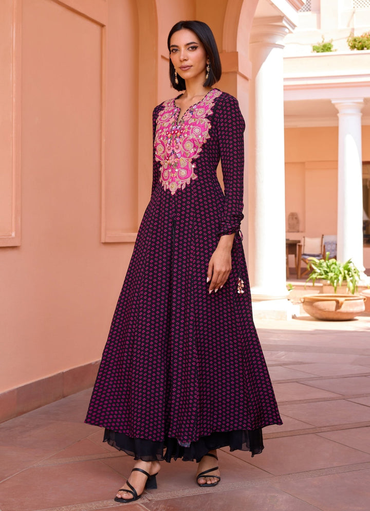 Black Bandhani Slit Anarkali With Sharara Set Isha Gupta Tayal - Fabilicious Fashion