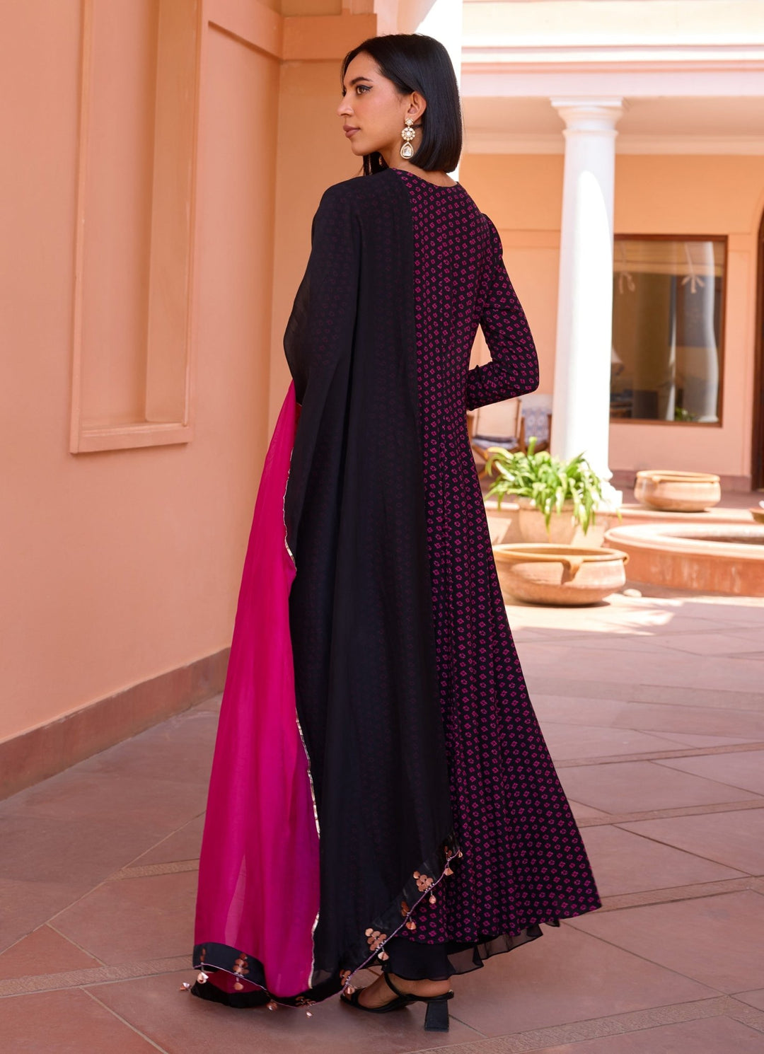 Black Bandhani Slit Anarkali With Sharara Set Isha Gupta Tayal - Fabilicious Fashion