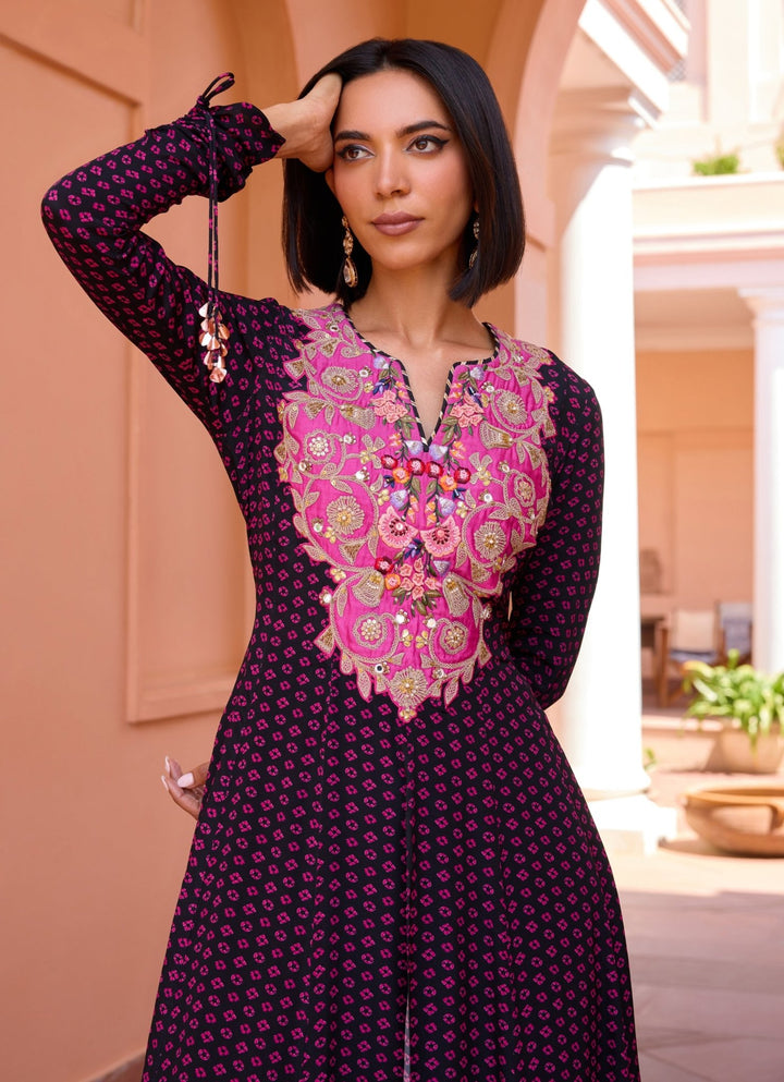 Black Bandhani Slit Anarkali With Sharara Set Isha Gupta Tayal - Fabilicious Fashion