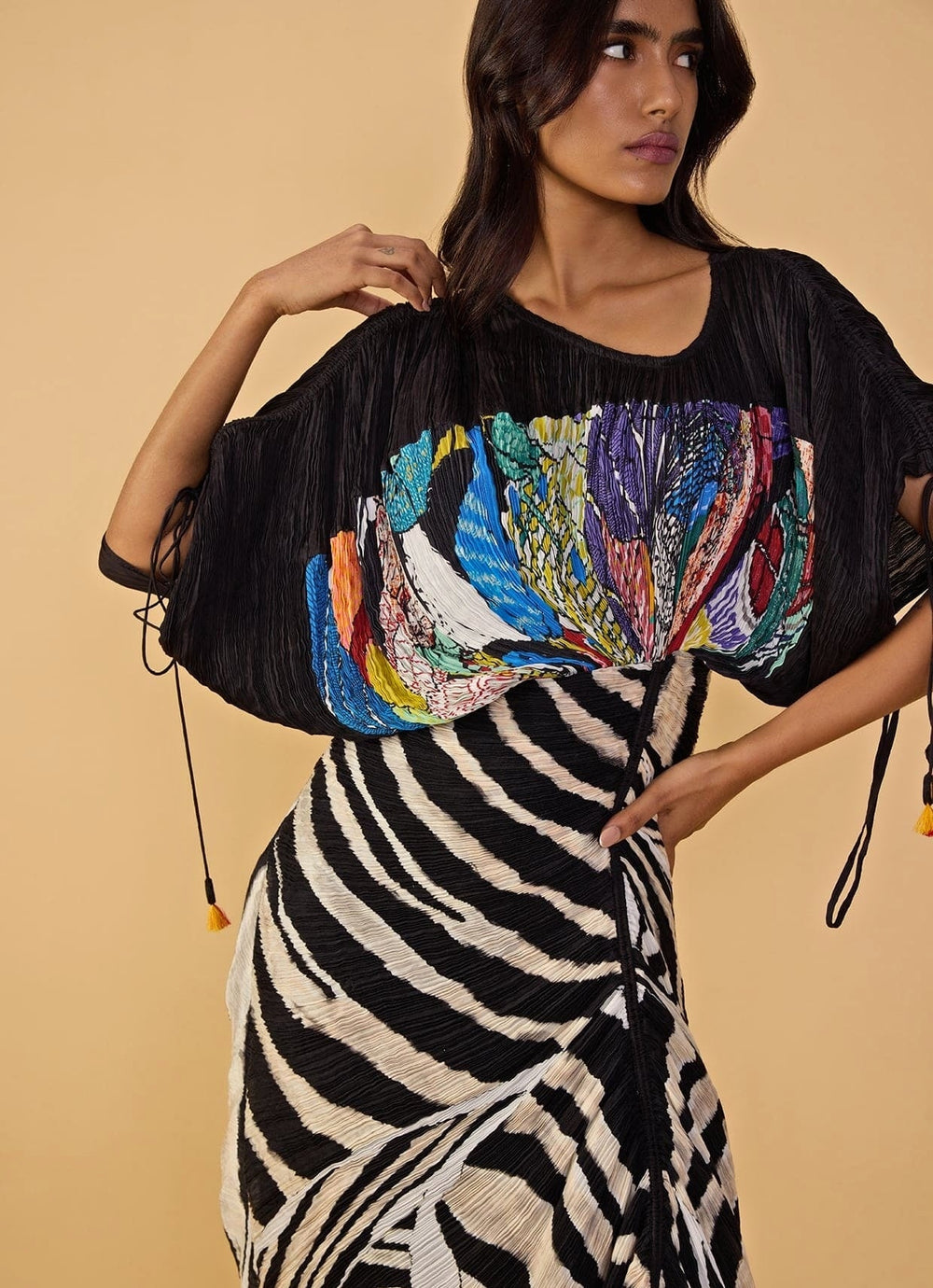 Black Bird Print Kaftan Dress Saaksha & Kinni - Fabilicious Fashion