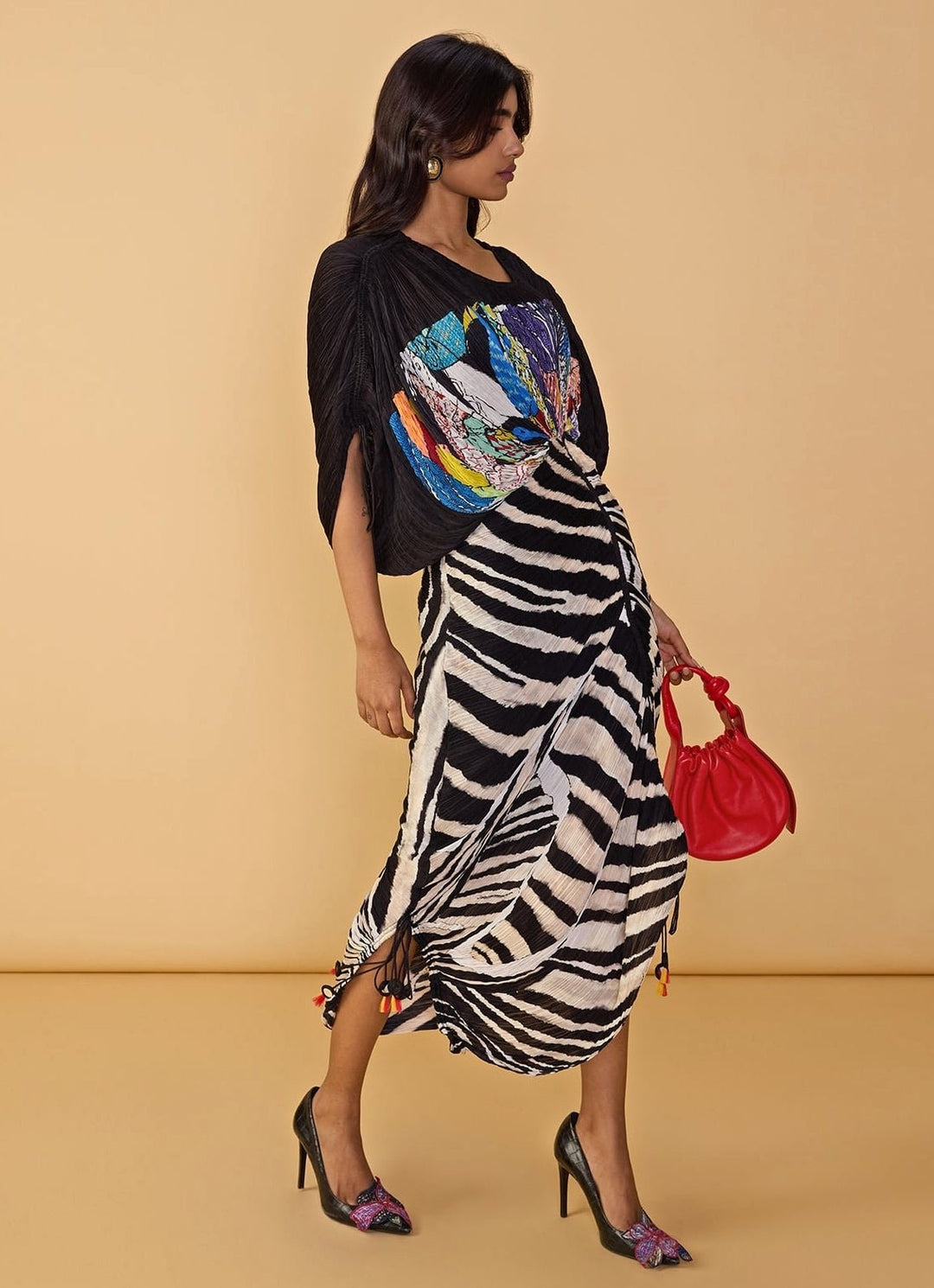 Black Bird Print Kaftan Dress Saaksha &amp; Kinni - Fabilicious Fashion