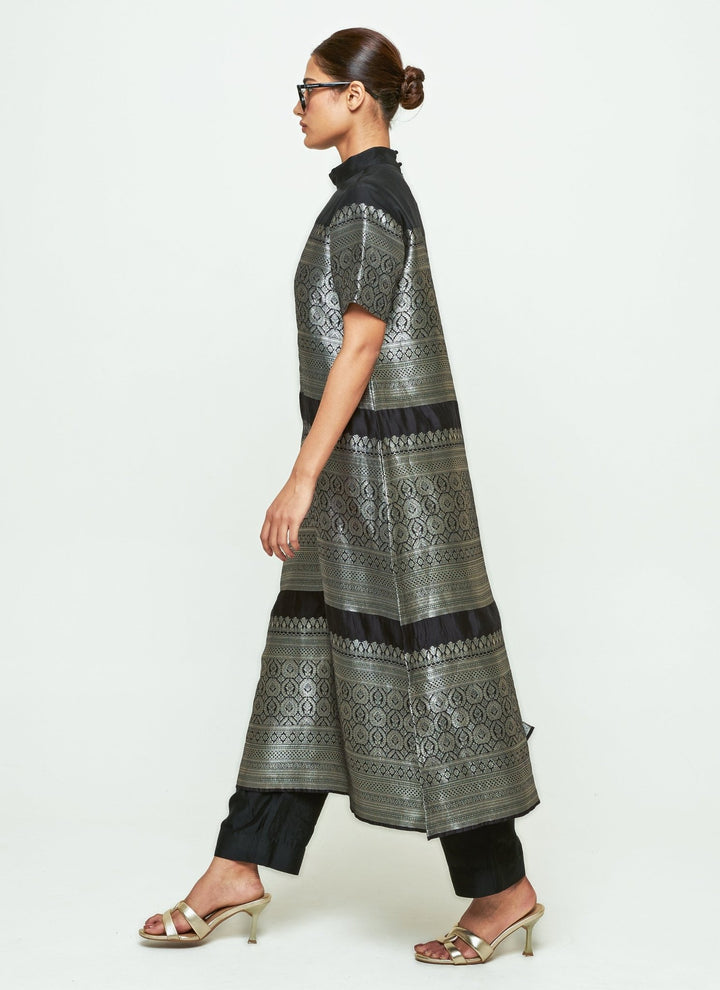 Sobariko Black Brocade Silk High Neck Kurta Pants SetFabilicious Fashion