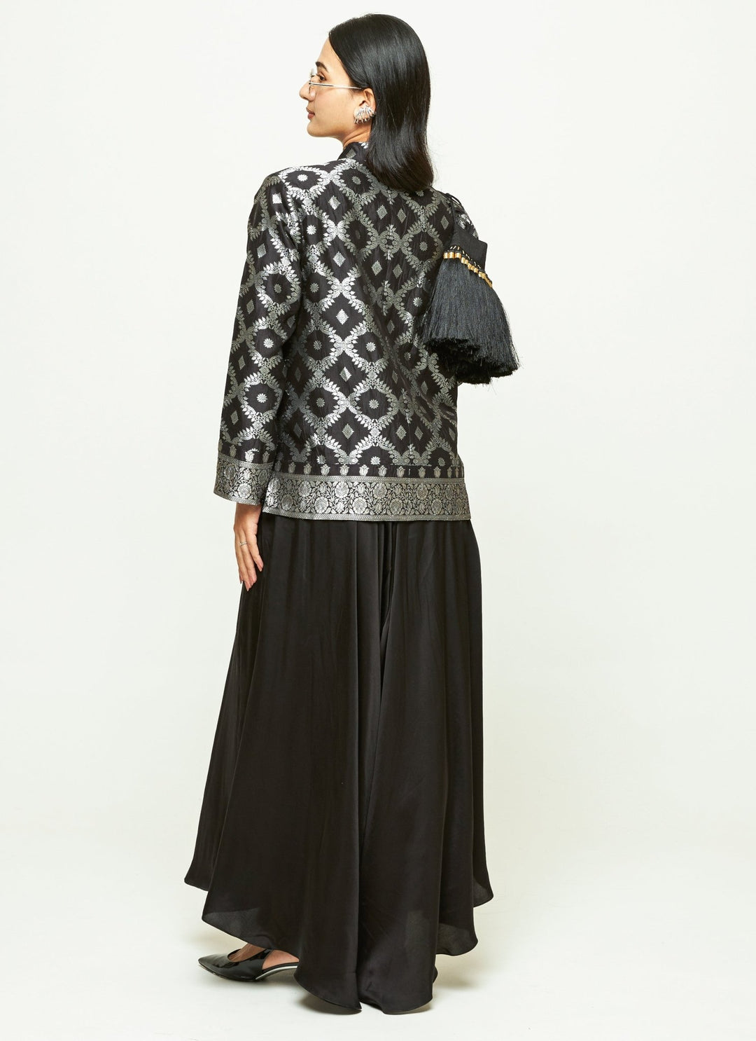 Sobariko Black Brocade Silk Jacket Pants SetFabilicious Fashion