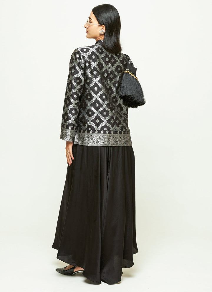Sobariko Black Brocade Silk Jacket Pants SetFabilicious Fashion