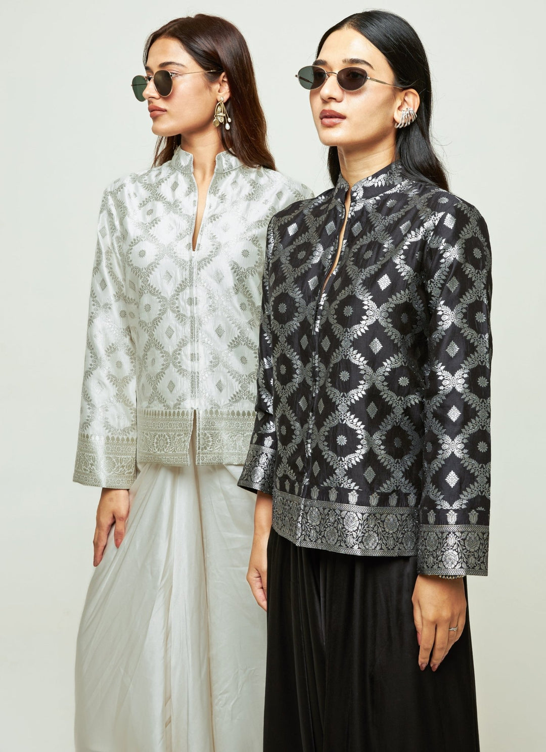 Sobariko Black Brocade Silk Jacket Pants SetFabilicious Fashion