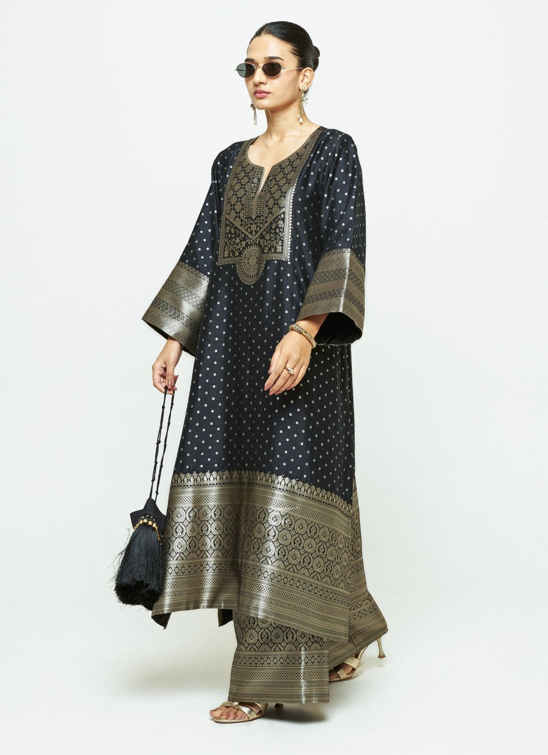 Sobariko Black Brocade Silk Kurta Pants SetFabilicious Fashion