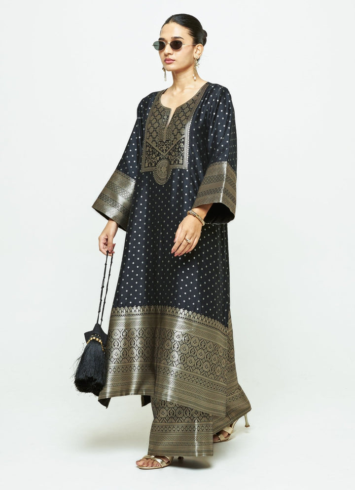 Sobariko Black Brocade Silk Kurta Pants SetFabilicious Fashion