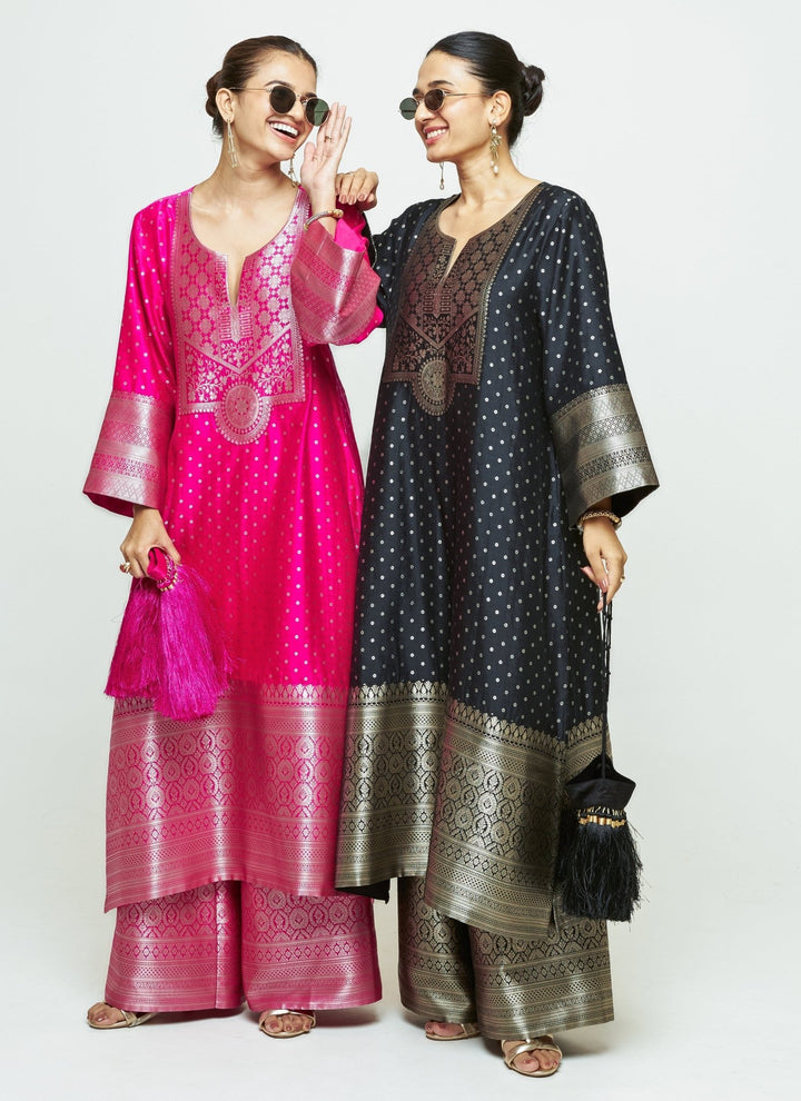 Sobariko Black Brocade Silk Kurta Pants SetFabilicious Fashion