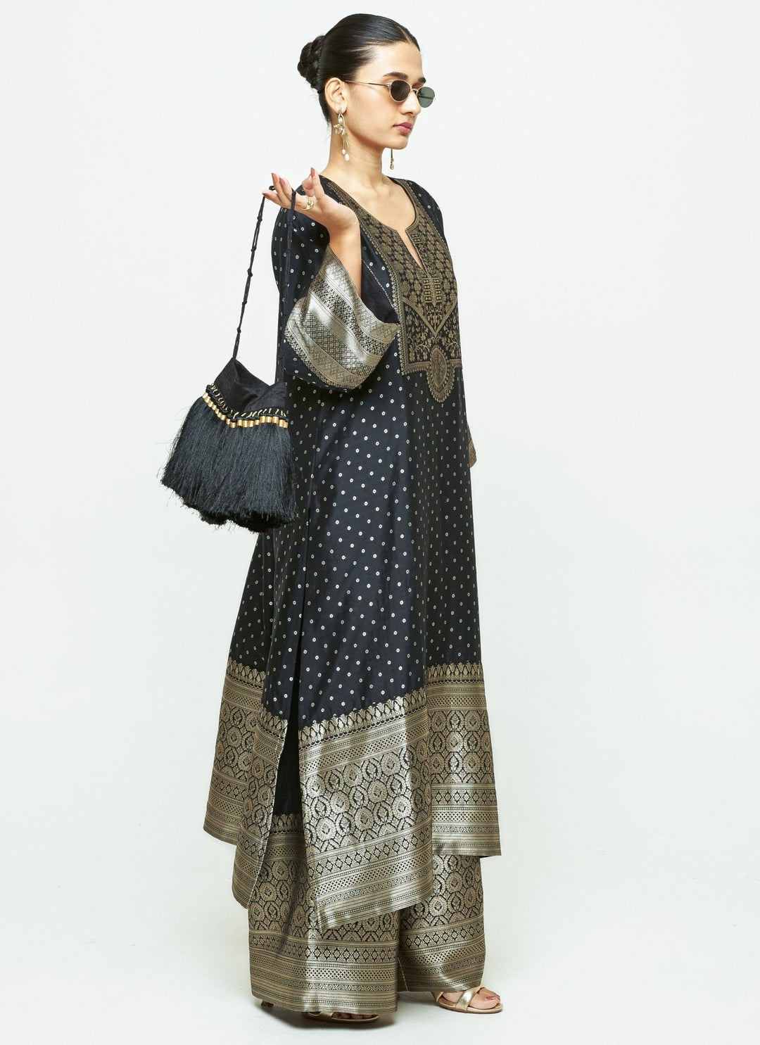 Sobariko Black Brocade Silk Kurta Pants SetFabilicious Fashion