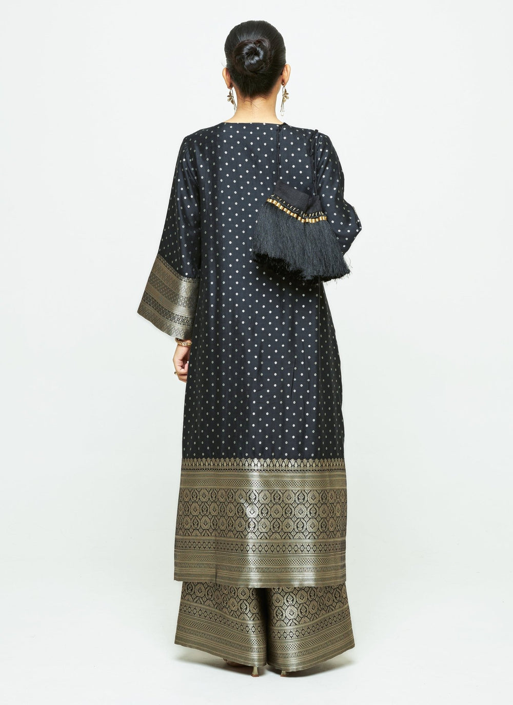 Sobariko Black Brocade Silk Kurta Pants SetFabilicious Fashion