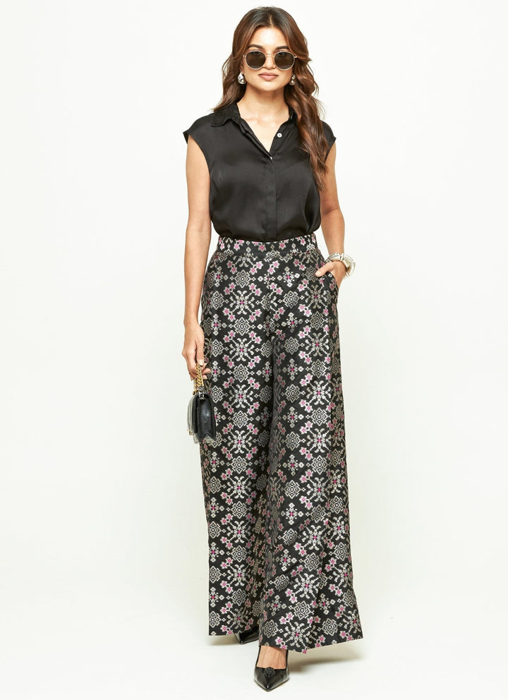 Sobariko Black Brocade Silk Pants SetFabilicious Fashion