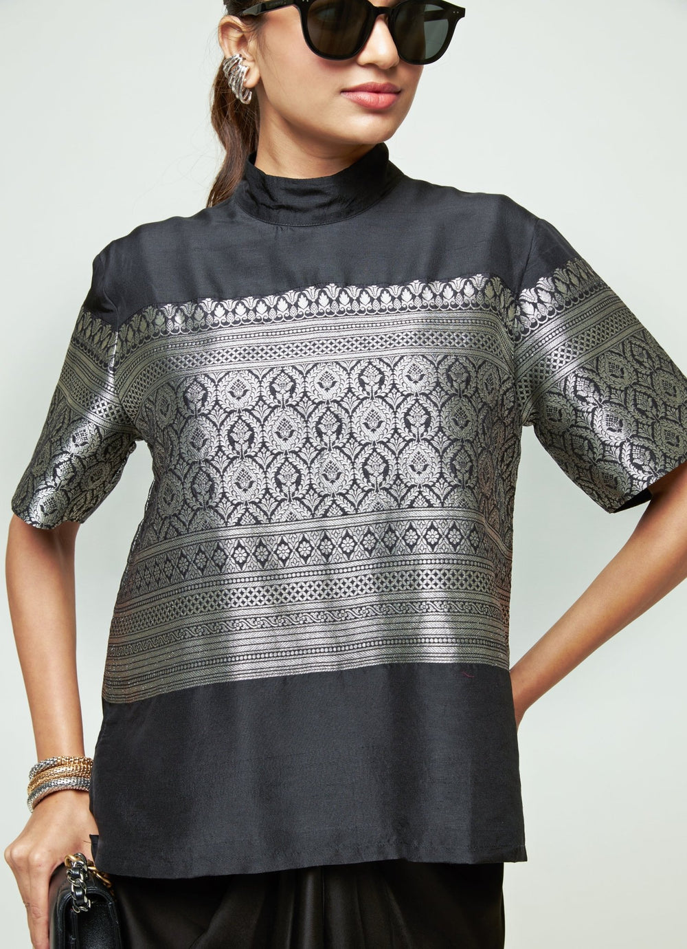 Sobariko Black Brocade Silk Top With Draped Skirt SetFabilicious Fashion