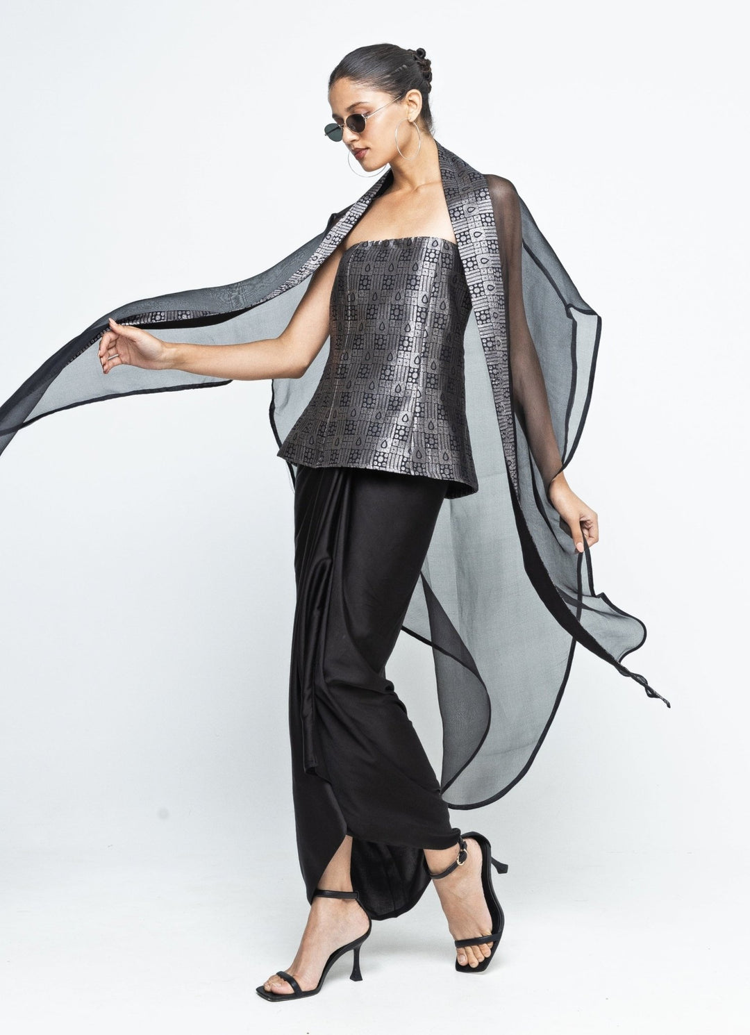 Black Brocade Tube Top With Drape Skirt Sobariko - Fabilicious Fashion