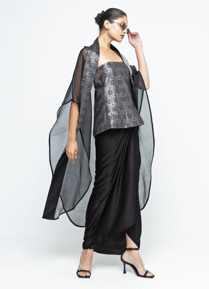 Black Brocade Tube Top With Drape Skirt Sobariko - Fabilicious Fashion