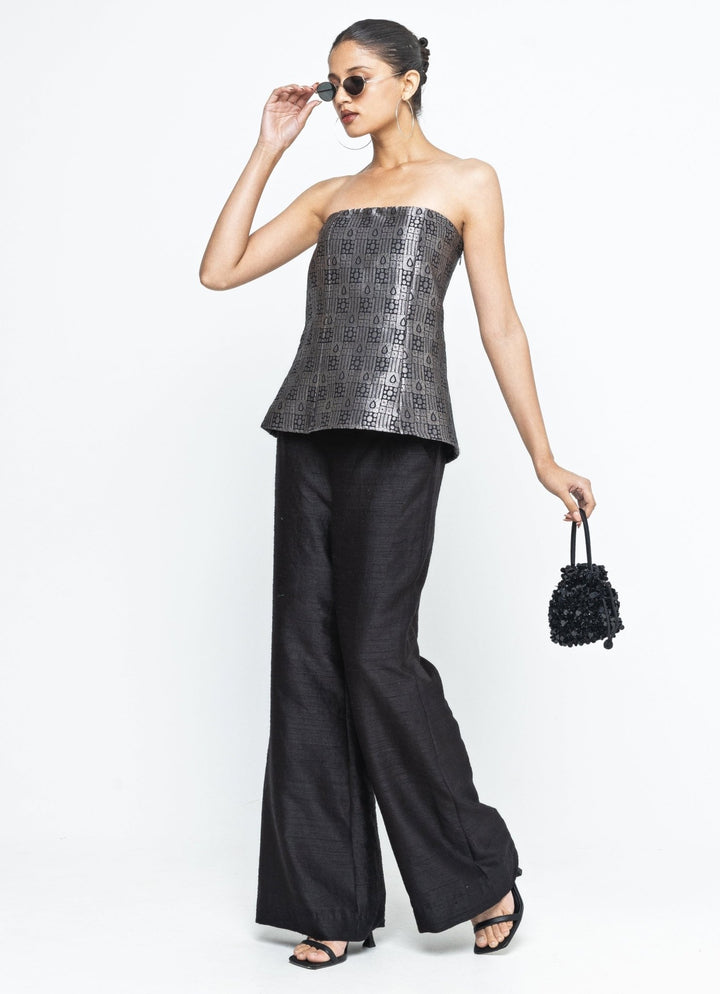 Black Brocade Tube Top With Silk Pants Sobariko - Fabilicious Fashion