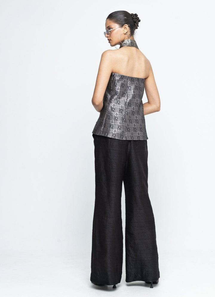 Black Brocade Tube Top With Silk Pants Sobariko - Fabilicious Fashion