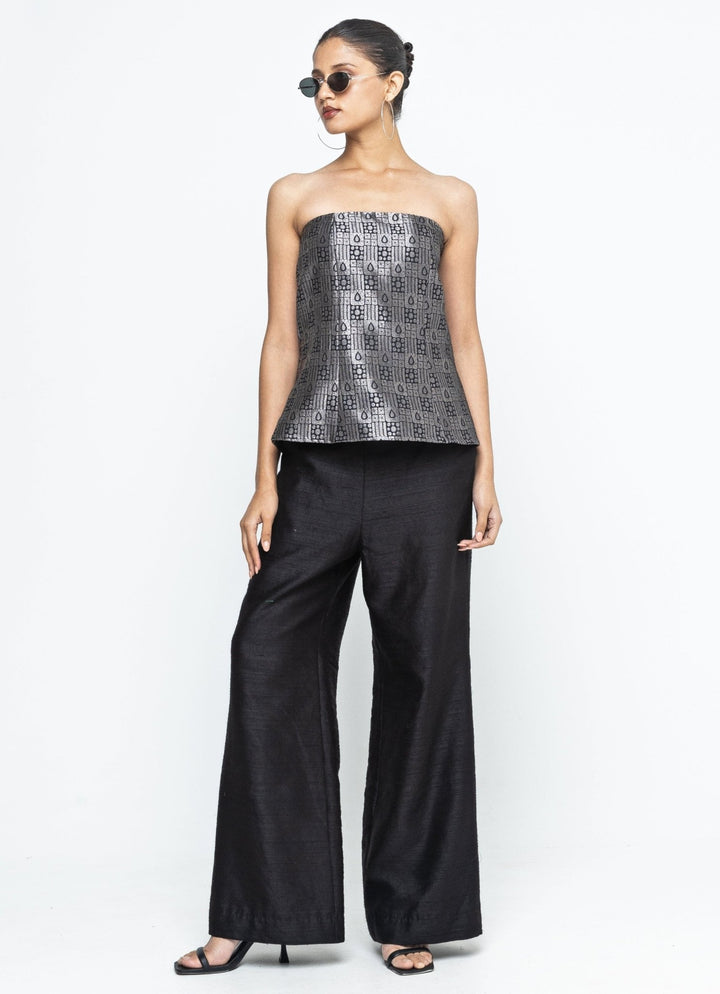 Black Brocade Tube Top With Silk Pants Sobariko - Fabilicious Fashion
