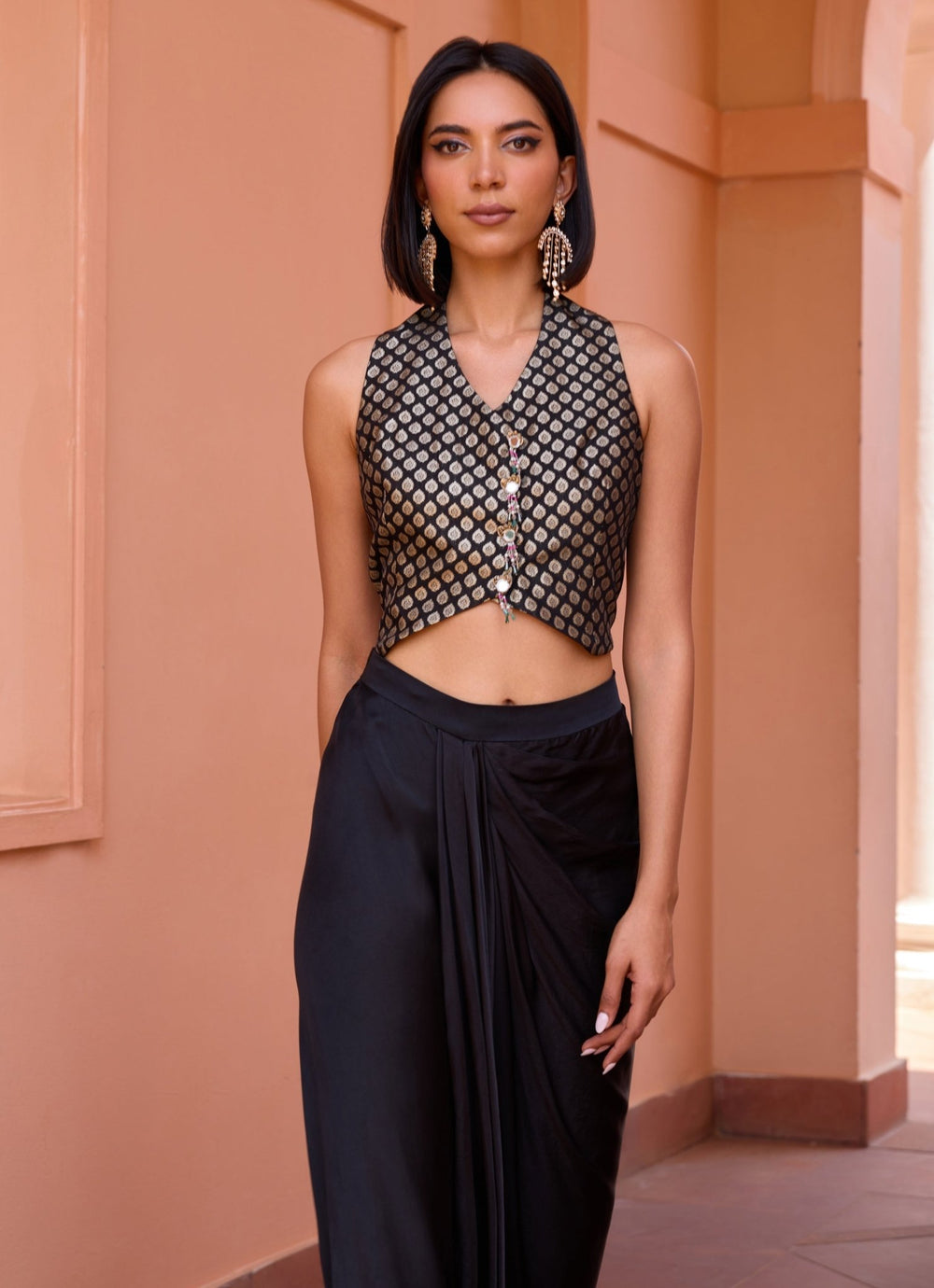 Black Chanderi Embellished Pants Set Isha Gupta Tayal - Fabilicious Fashion