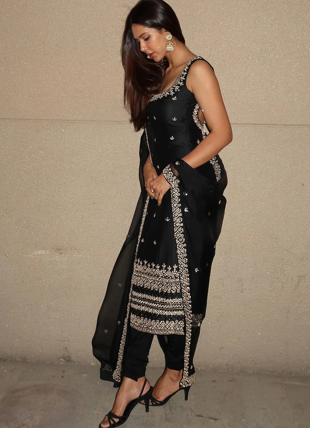 Black Chanderi Mirror Kurta Set Esha Koul - Fabilicious Fashion