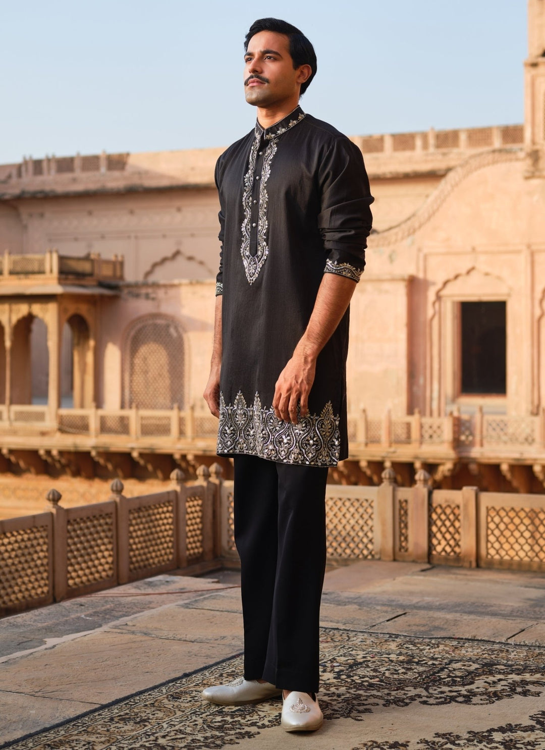 Darzi House Black Chanderi Silk Kurta Pants SetFabilicious Fashion