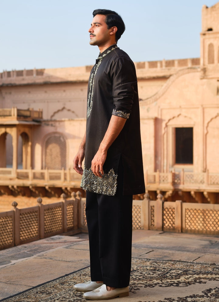 Darzi House Black Chanderi Silk Kurta Pants SetFabilicious Fashion