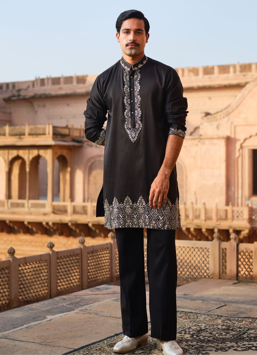 Darzi House Black Chanderi Silk Kurta Pants SetFabilicious Fashion