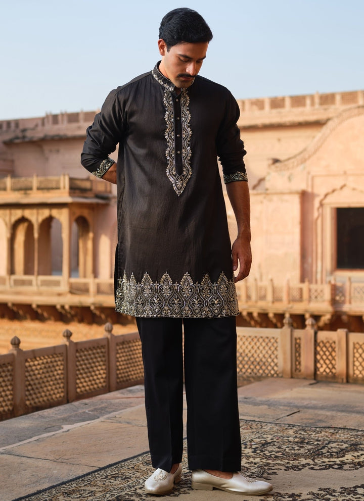 Darzi House Black Chanderi Silk Kurta Pants SetFabilicious Fashion