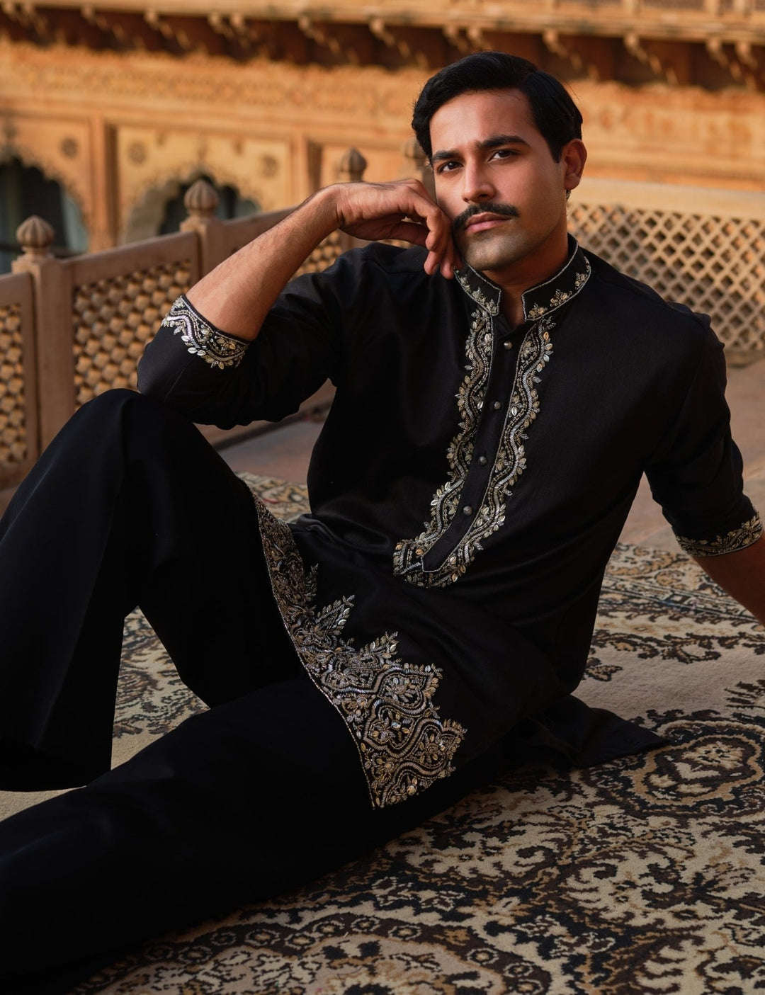 Darzi House Black Chanderi Silk Kurta Pants SetFabilicious Fashion