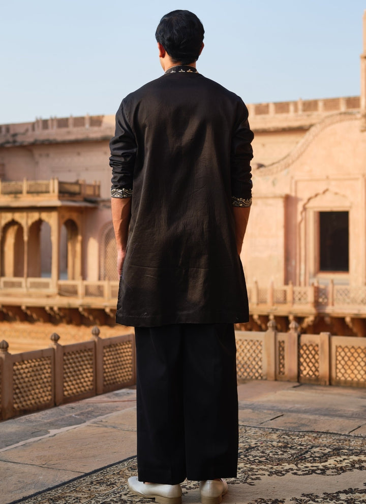 Darzi House Black Chanderi Silk Kurta Pants SetFabilicious Fashion