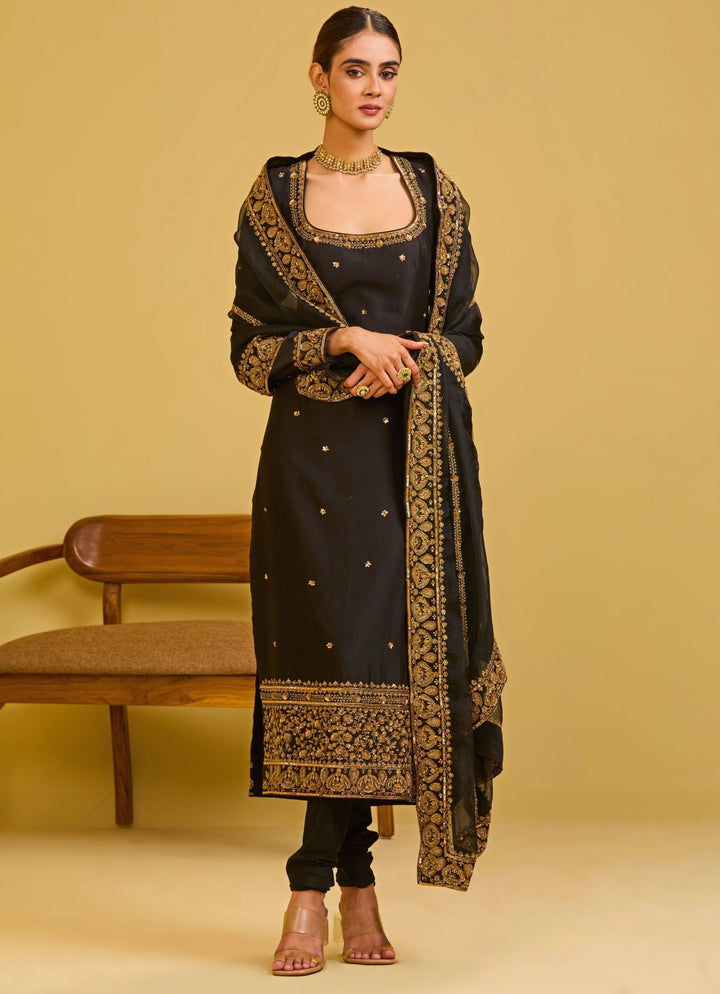 Esha Koul Black Chanderi Straight Kurta SetFabilicious Fashion
