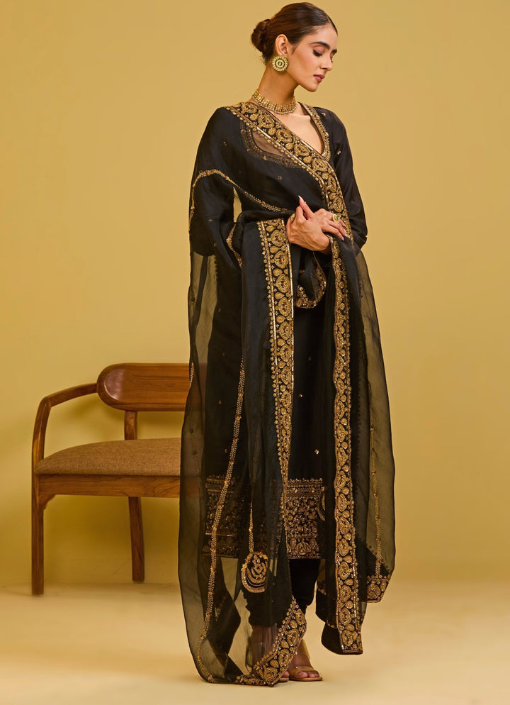 Esha Koul Black Chanderi Straight Kurta SetFabilicious Fashion