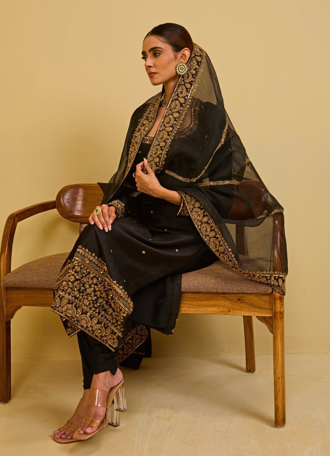 Esha Koul Black Chanderi Straight Kurta SetFabilicious Fashion