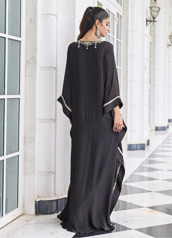 Black Chiffon Draped Kaftan Seema Thukral - Fabilicious Fashion