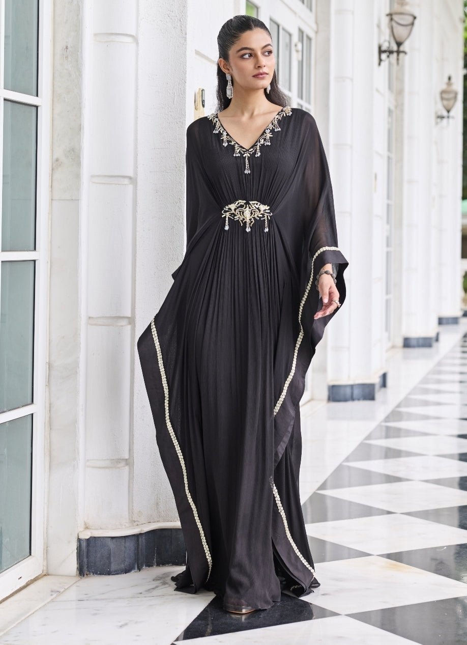 Black Chiffon Draped Kaftan Seema Thukral - Fabilicious Fashion