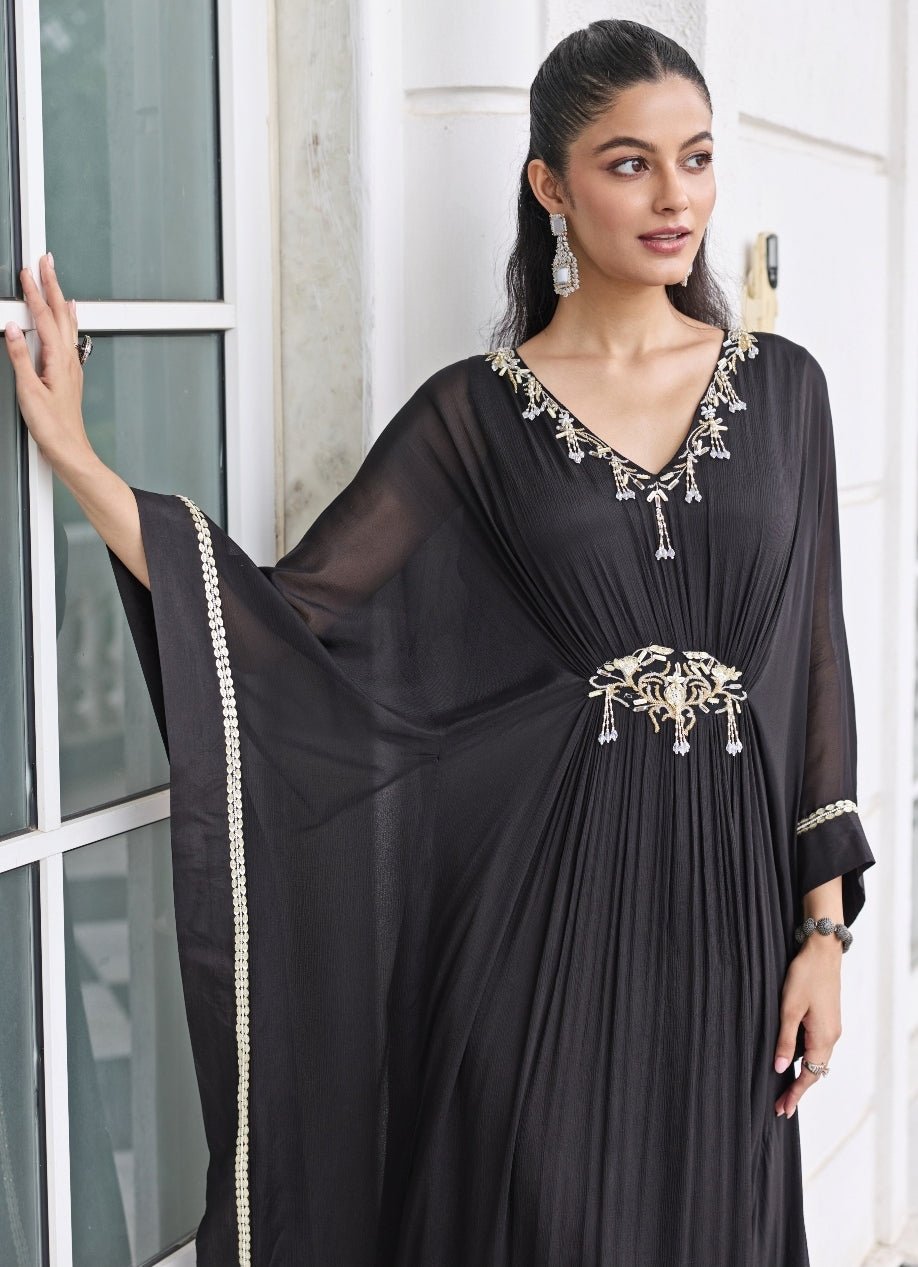 Black Chiffon Draped Kaftan Seema Thukral - Fabilicious Fashion