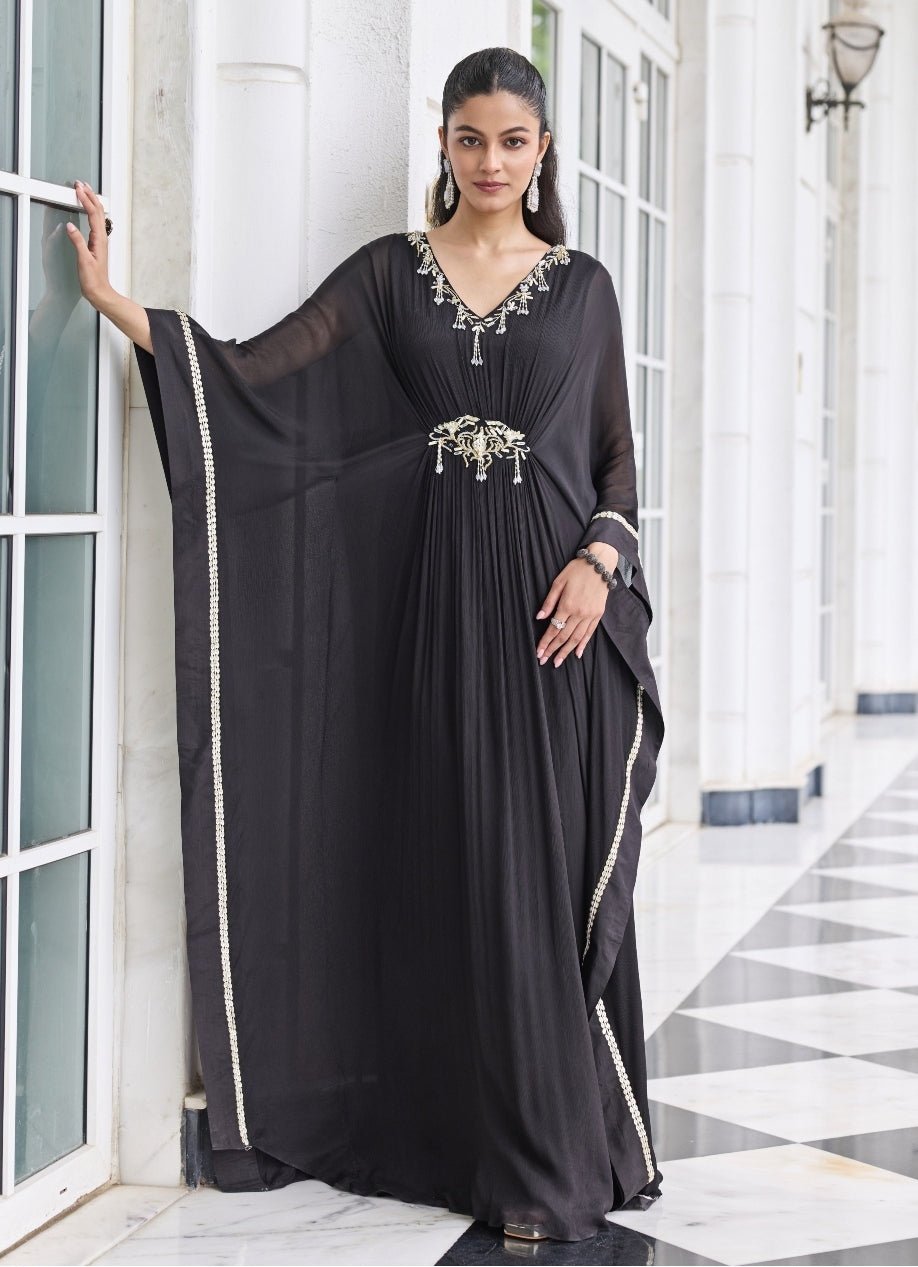 Black Chiffon Draped Kaftan Seema Thukral - Fabilicious Fashion