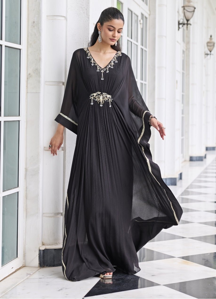 Black Chiffon Draped Kaftan Seema Thukral - Fabilicious Fashion