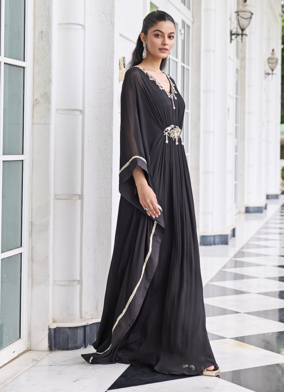 Black Chiffon Draped Kaftan Seema Thukral - Fabilicious Fashion