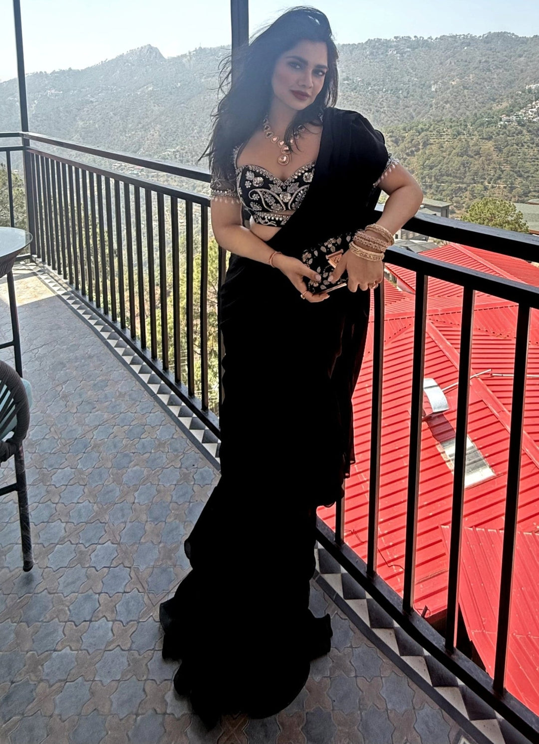 Black Chiffon Predraped Ruffle Saree Set Rashika Sharma - Fabilicious Fashion