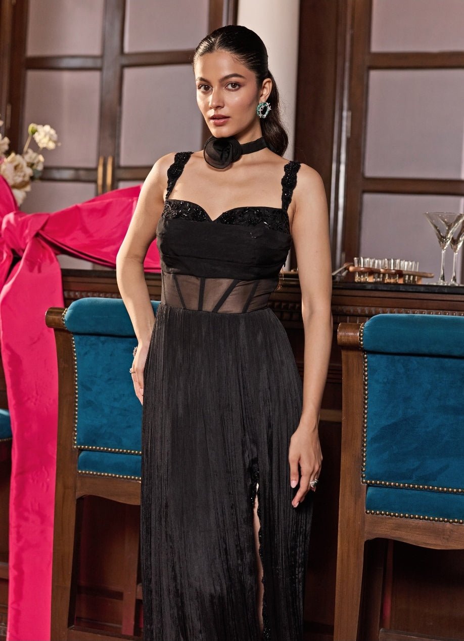 Black Chiffon Slit Gown Seema Thukral - Fabilicious Fashion