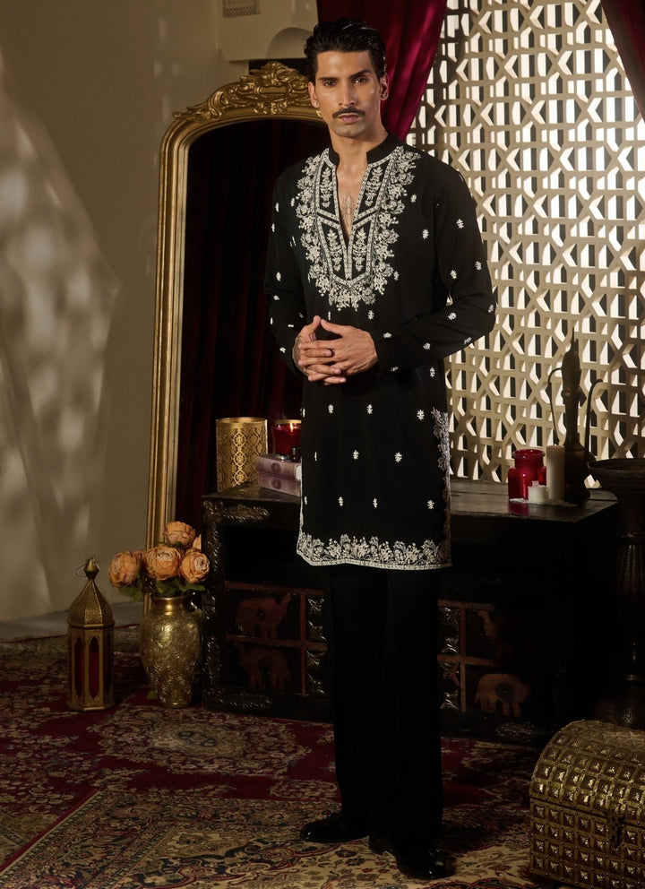 Contrast by Parth Black Chikankari Silk Kurta Pants SetFabilicious Fashion