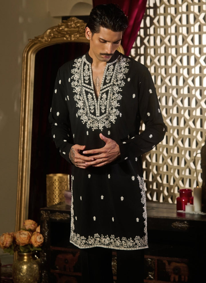 Contrast by Parth Black Chikankari Silk Kurta Pants SetFabilicious Fashion