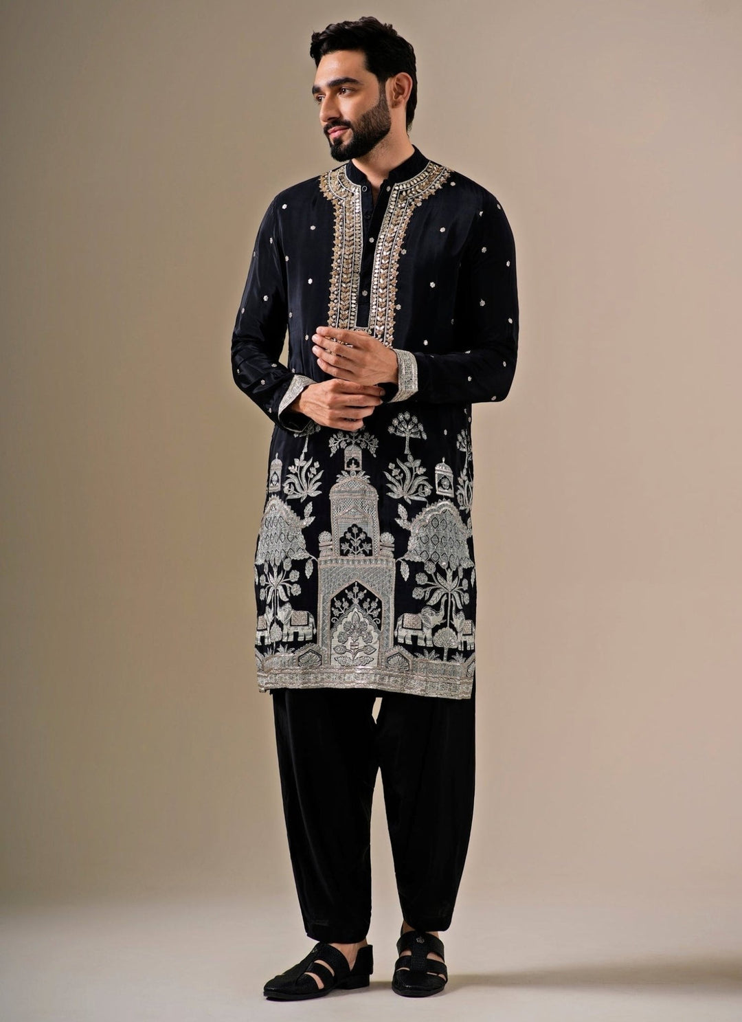 Darzi House Black Chinon Kurta Pants SetFabilicious Fashion