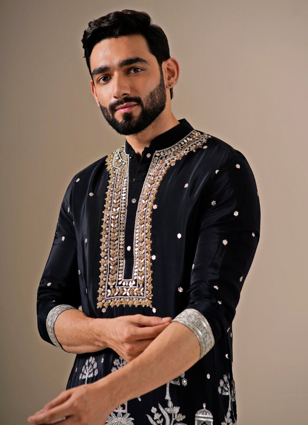 Darzi House Black Chinon Kurta Pants SetFabilicious Fashion