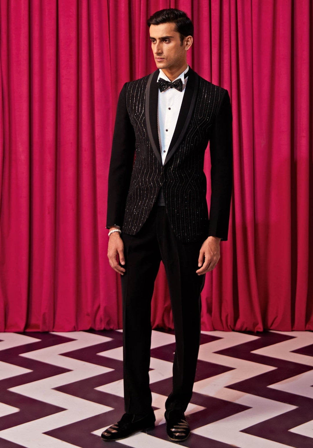 Black Cocktail Tuxedo Set Contrast by Parth - Fabilicious Fashion